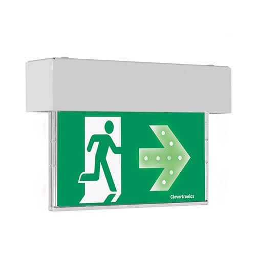 CleverEvac Dynamic Green Exit, Ceiling Mount, CLP, Running Man Arrow One Way, Double Sided